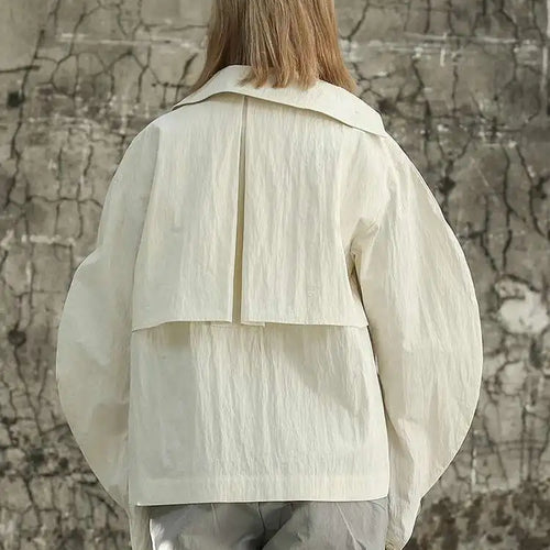 Load image into Gallery viewer, Beige Loose Fit Irregular Color-block Jacket New Stand Collar Long Sleeve Women Coat Fashion Spring Autumn 2025 1DF6811
