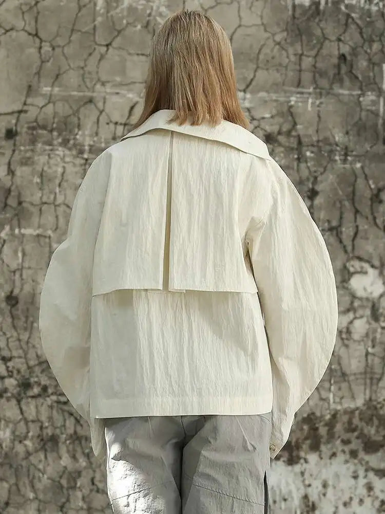 Beige Loose Fit Irregular Color-block Jacket New Stand Collar Long Sleeve Women Coat Fashion Spring Autumn 2025 1DF6811