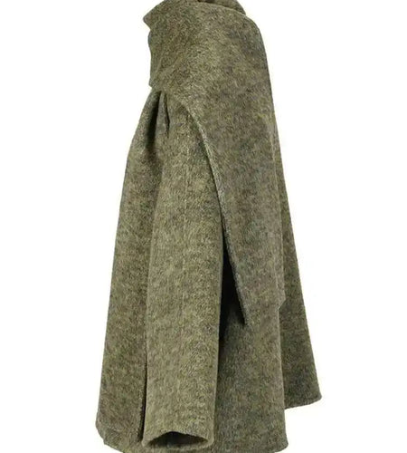 Green Big Size With Scarf Woolen Coat New Round Neck Long Sleeve Women Jacket Fashion Tide Autumn Winter 2025 2DA2386