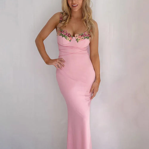 Load image into Gallery viewer, Elegant Spaghetti Strap Print Patchwork Maxi Dress For Women Strapless Sleeveless Backless Bodycon Sexy Long Dress
