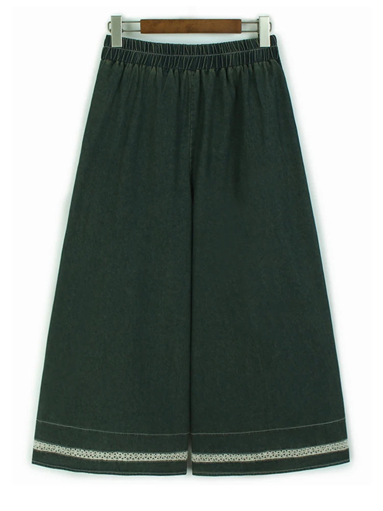 High Waist Blue Lace Hollow Out Denim Long Wide Leg Jeans New Women Trousers Fashion Tide Spring Autumn 2025 1DH9655