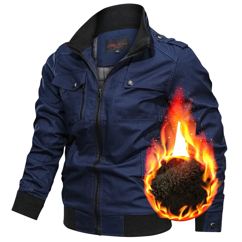 Men's Winter Fleece Warm Cargo Jackets New Fashion Bomber Parkas Men's Simple Motorcycle Warm Windproof Baseball Coats