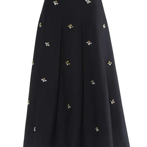 Load image into Gallery viewer, High Elastic Black Rhinestones Pleated Elegant A-line Half-body Skirt Women Fashion Tide New Spring Autumn 2025 1DH2565
