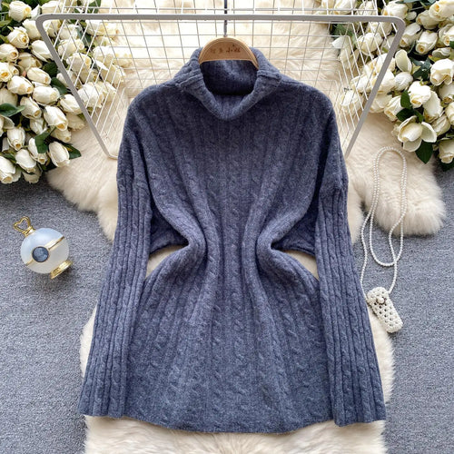 Load image into Gallery viewer, Autumn Winter Women's Solid Elegant High-neck Knitting Sweater Female Loose Thick Warm Long Sleeves Simple Crochet Pullover Tops
