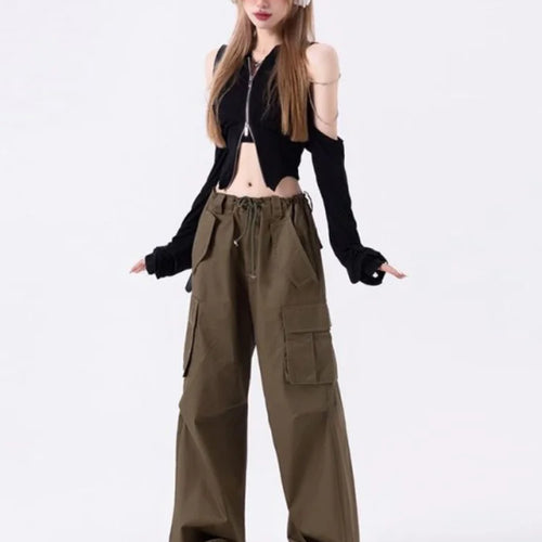 Load image into Gallery viewer, Zipper Long Sleeve T-shirt Women Hotsweet Y2k Crop Top Harajuku Korean New Fashion Off Shoulder Autumn Kpop
