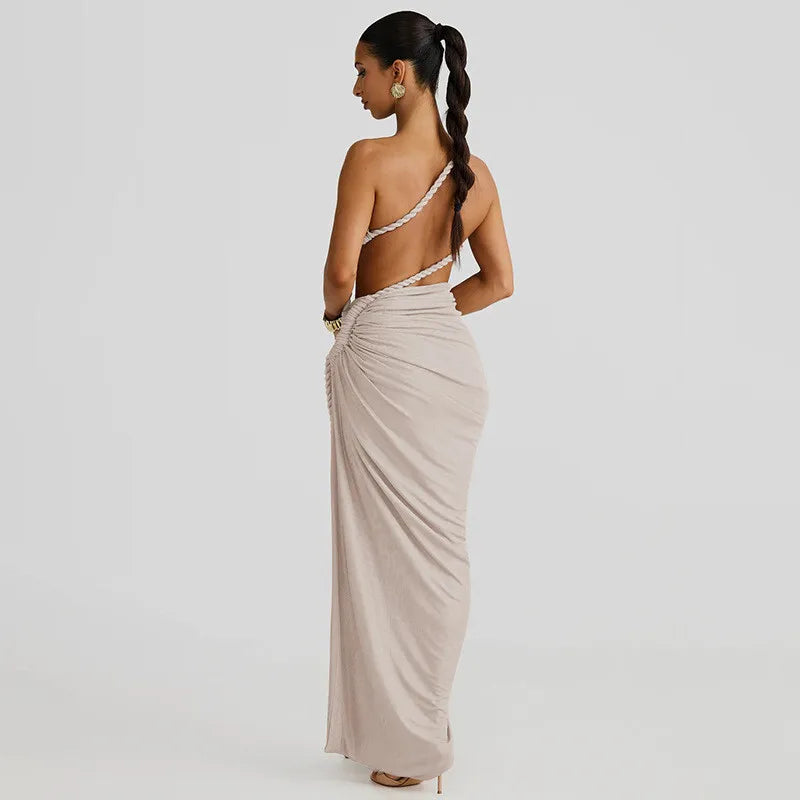 Off-shoulder Thigh High Split Sexy Maxi Dress For Women Fashion Strapless Sleeveless Ruched Bodycon Club Party Dress