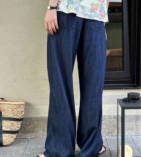 High Waist Blue Denim Thin Casual Pocket Wide Leg Jeans New Women Trousers Fashion Tide Spring Autumn 2025 1DJ1212