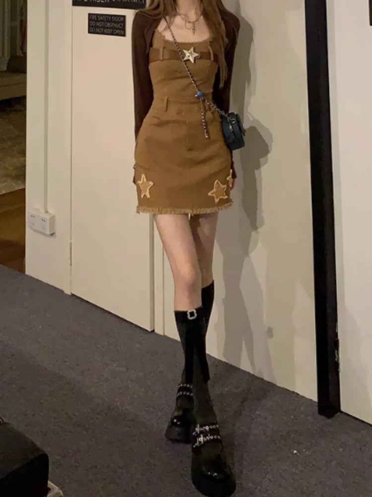 Y2k Denim Slip Mini Dress Women Korean Fashion Kpop Streetwear Spaghetti Strap Short Dresses Vintage Casual