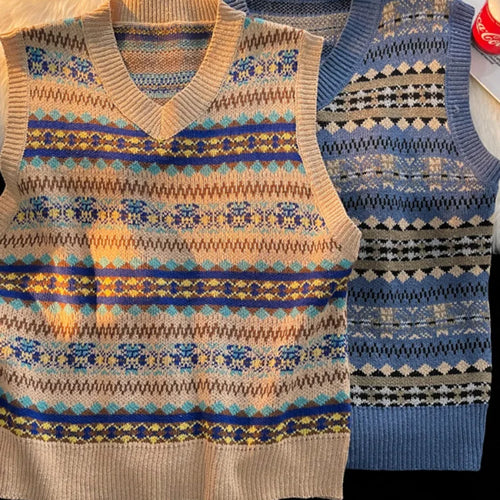 Load image into Gallery viewer, Y2k Aesthetic Vintage Streetwear Pull Femme All Match Casual Korean Fashion Knitted Vest Japanese V Neck Sleeveless Sueter Mujer
