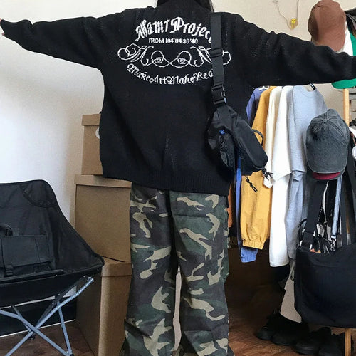 Load image into Gallery viewer, 2025 Y2k Aesthetic Jacquard Cardigans Autumn Winter Oversized Streetwear Tops New Grunge Casual Double Zippers Knitted Sweaters
