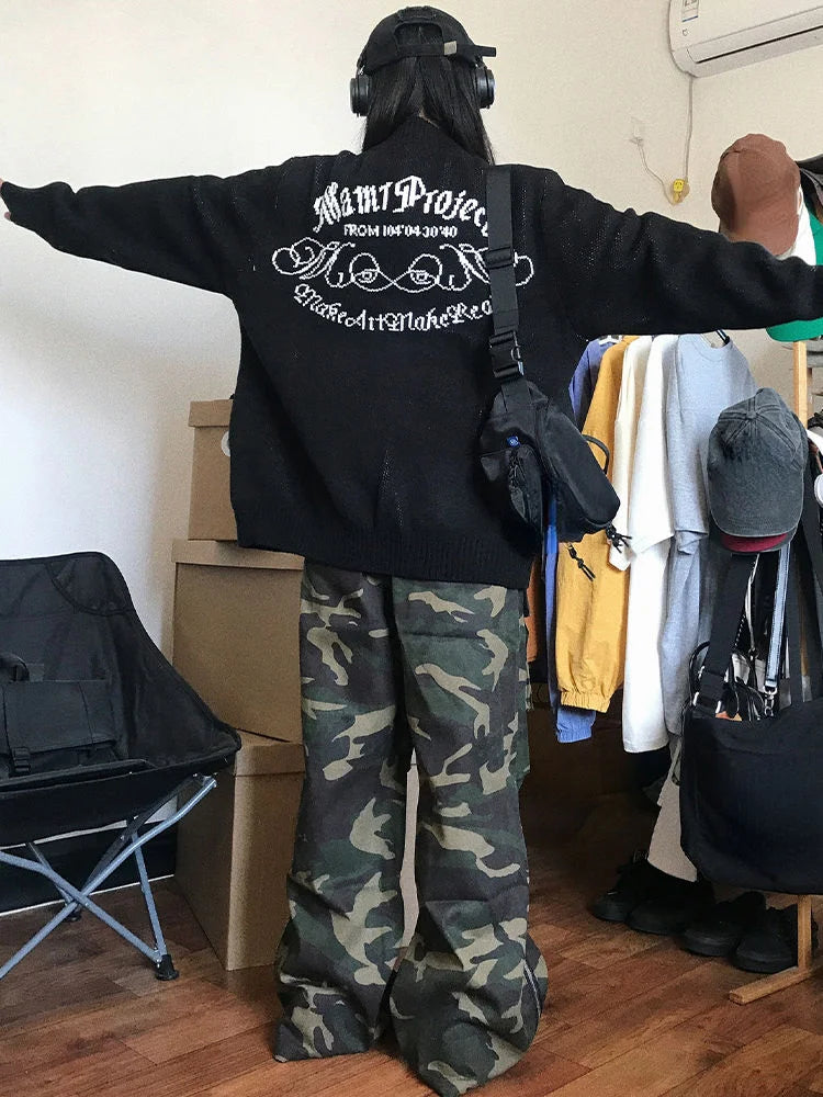 2025 Y2k Aesthetic Jacquard Cardigans Autumn Winter Oversized Streetwear Tops New Grunge Casual Double Zippers Knitted Sweaters