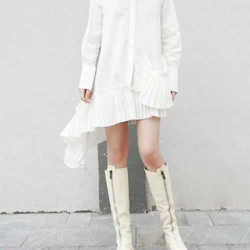 Load image into Gallery viewer, Women Black Pleated Irregular Casual Shirt Dress New Stand Collar Long Sleeve Loose Fit Fashion Spring Autumn 2025 1DF4825
