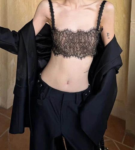 Solid Spliced Lace Minimalist Vests For Women Square Neck Sleeveless Sexy Chic Vest Female Fashion Style Clothes