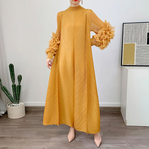 Load image into Gallery viewer, Loose Minimalist Ruffles Dresses For Women Round Neck Long Sleeve High Waist Pullover Dress Female Fashion
