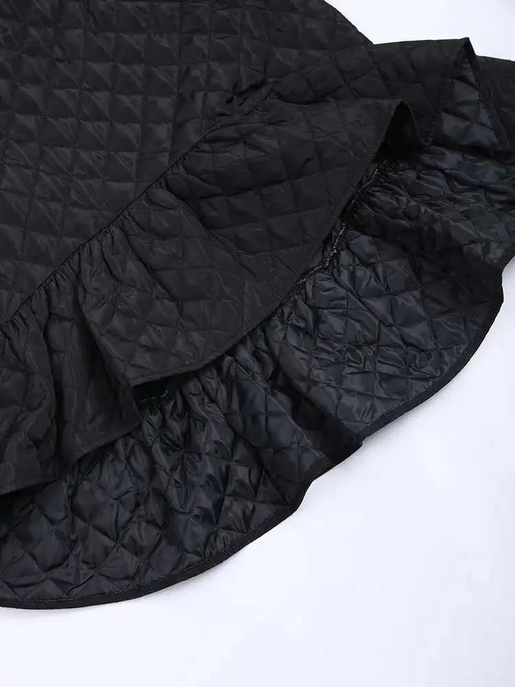 Women Black Cotton-padded Ruffles Dress New Turtleneck Long Sleeve Loose Fit Fashion Tide Autumn Winter 2025 1M9310