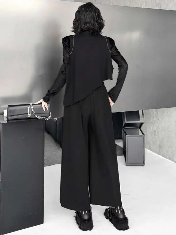 High Elastic Waist Black Metal Circle Irregular Wide Leg Pants New Trousers Women Fashion Tide Spring Autumn 2025 1DJ0262