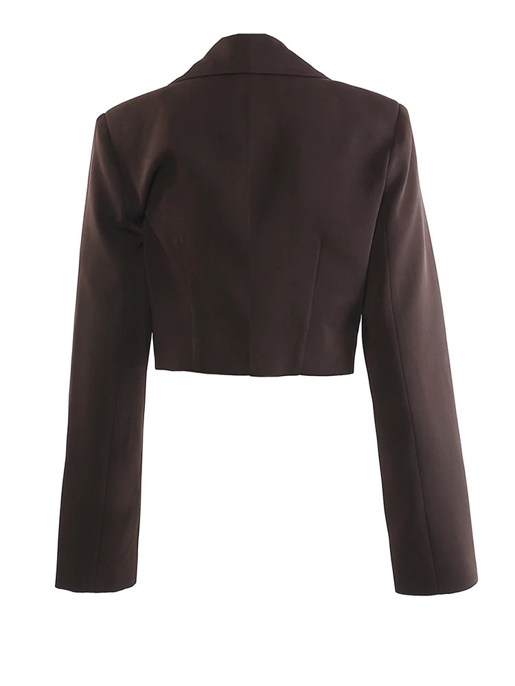 Brown Short Blazer Wide Leg Pants Two Piece Suit New Lapel Long Sleeve Women Fashion Tide Spring Autumn 2025 1DJ1092