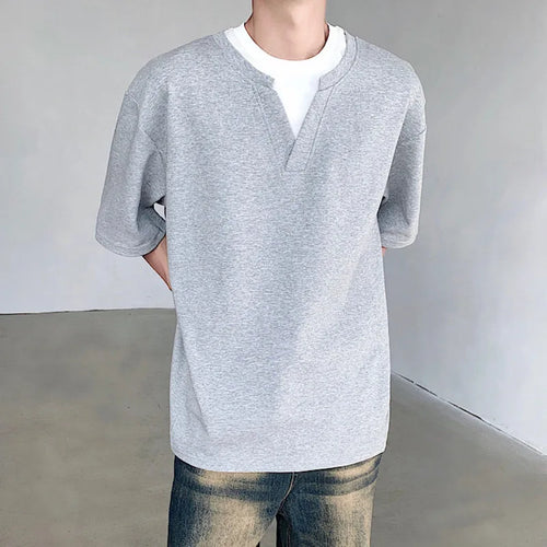 Load image into Gallery viewer, Simple Loose Men&#39;s T-shirt Round Neck Fake Two-piece Short Sleeve Casual Male Top Solid Color Clothes Summer 6148
