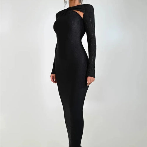 Load image into Gallery viewer, Hollow Out Sparkle Long Sleeve Maxi Dress For Women Glitter Vestidos Robe New Bodycon Shiny Night Club Party Long Dress
