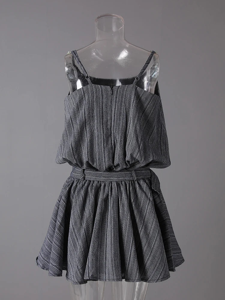 Women White Belted Elegant Spaghetti Strap Mini Dress New Round Neck Sleeveless Fashion Tide Spring Summer 2025 CPG3145