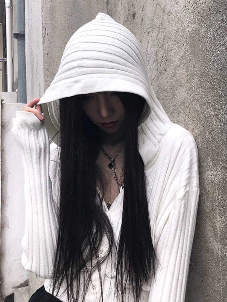 Harajuku Black White Sweater Cropped Cardigan Women Korean Fashion Streetwear Jumper Female Autumn Hoody Knitted Top