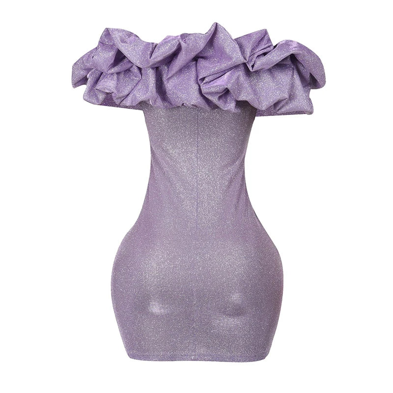 Sexy Off- Shoulder Sleeveless Sparkling Strapless Mini Dress Women Solid Fashion High Waist Birthday Party Dress New