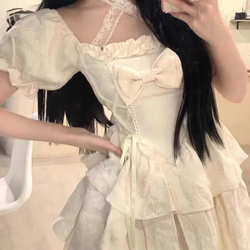 Load image into Gallery viewer, Kawaii Lolita Dress Bandage Sweet Girl Soft Fairy Birthday Party Puff Sleeve Short Dresses Fashion
