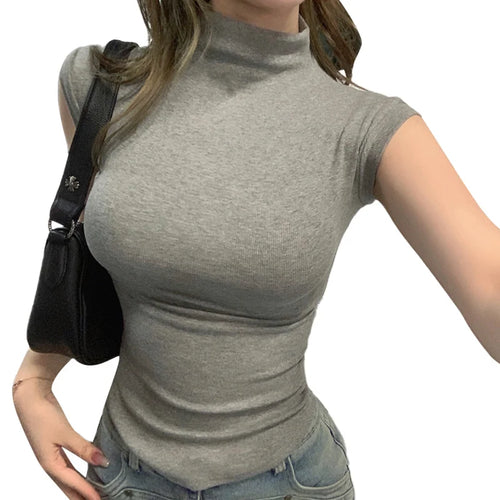 Load image into Gallery viewer, y2k Tops Women Summer Clothes Solid Color Slim Fit Mock Neck Sleeveless T Shirts 2000s Aesthetic Clothing Streetwear
