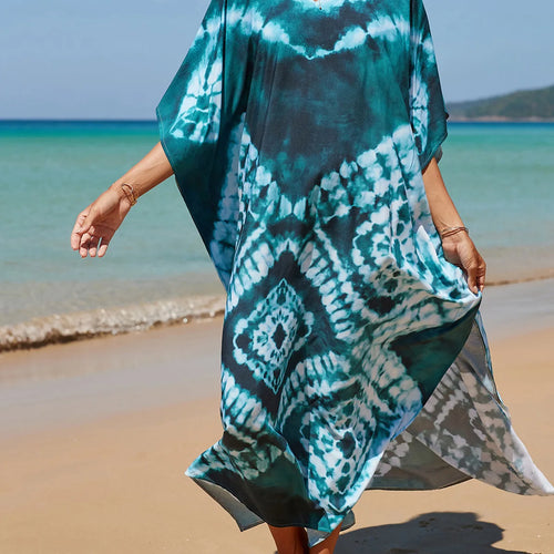 Load image into Gallery viewer, Colorful Kaftan Tunic Beach Cover Up Cover-ups Beach Dress Beach Wear Beachwear Loose Maxi Dress Female Women V4428
