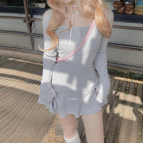 Load image into Gallery viewer, Korean Grey Knit Autumn Dress Women Buttons Solid Casual Basic Coquette Clothes A-Line Mini Dress Preppy Style Kawaii
