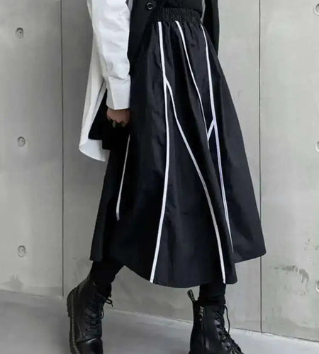 High Elastic Waist Black Liem Spliced Casual Long Half-body Skirt Women Fashion Tide New Spring Autumn 2025 1DE1829