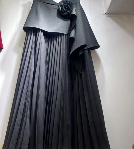 Solid Spliced Appliques Loose Skirts For Women High Waist Temperament Minimalisr Skirts Female Fashion Style New