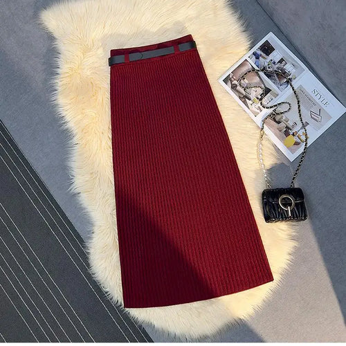 Load image into Gallery viewer, Women's Solid Elegant Office Lady Knitted Long Skirt Retro High Waist Party Wrap Hip Pleated Skirt 2024 Autumn Winter Simplicity
