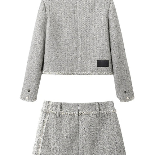 Load image into Gallery viewer, Vintage Two Piece Sets for Women O Neck Long Sleeves Spliced Tassels Top High Waist Patchwork Lace Skirt Set Female
