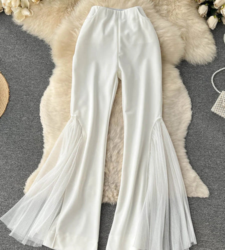 Mesh Spliced Y2k Pants for Women Spring 2023 High Waisted Split Solid Wide Leg Flare Pants Fashion Chic Casual Pants