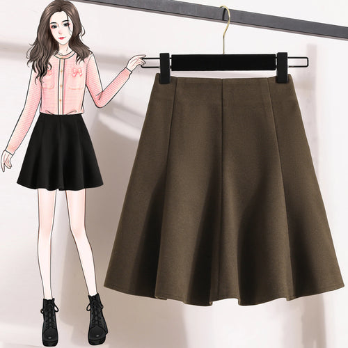 Load image into Gallery viewer, Solid Elegant Zippered Woolen Short Skirt Ladies 2023 Autumn Winter Women's High Waist Korean Plus Size Party Mini Pleated Skirt

