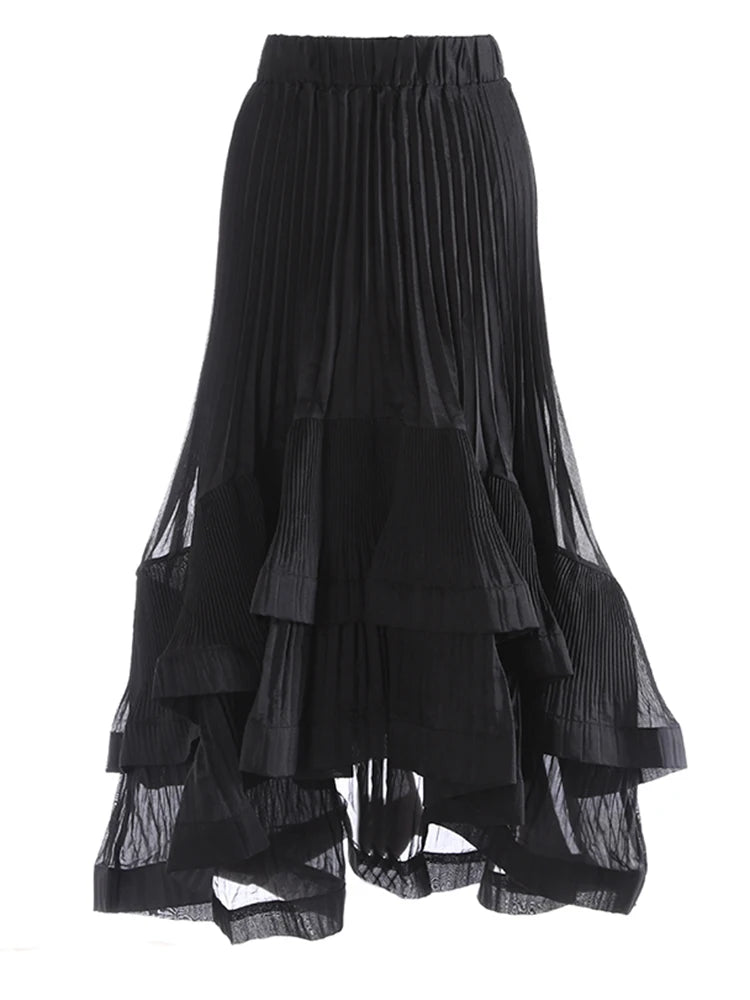 High Elastic Waist Red Pleated Irregular Ruffles Elegant Half-body Skirt Women Fashion Tide New Spring Autumn 2025 1DJ0171