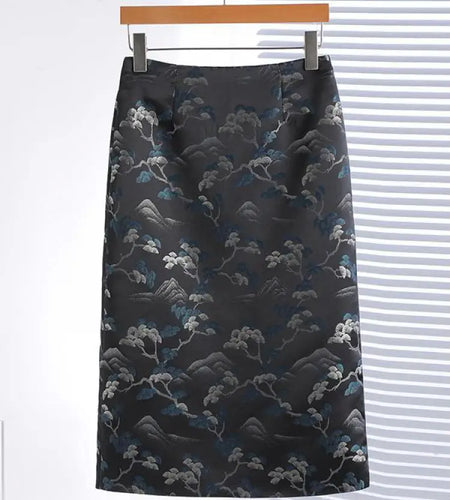Korean Fashion Retro Women Black Flower High Waist Midi Skirt Spring Summer Elegant Vacation Party Long Skirts New Popular Trend