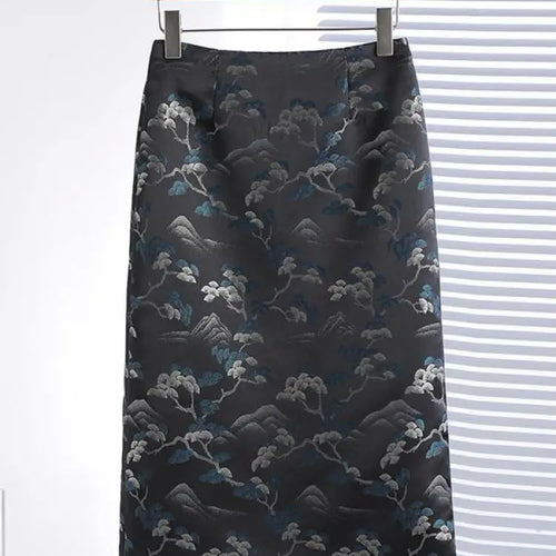 Load image into Gallery viewer, Korean Fashion Retro Women Black Flower High Waist Midi Skirt Spring Summer Elegant Vacation Party Long Skirts New Popular Trend
