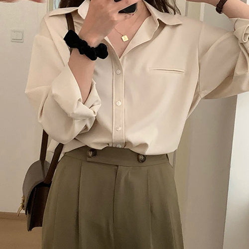 Load image into Gallery viewer, Korean Style Loose Chic Women Shirt Spring New Casual Solid Color Long Sleeve Single Breasted Shirts Elegant Female Shirt
