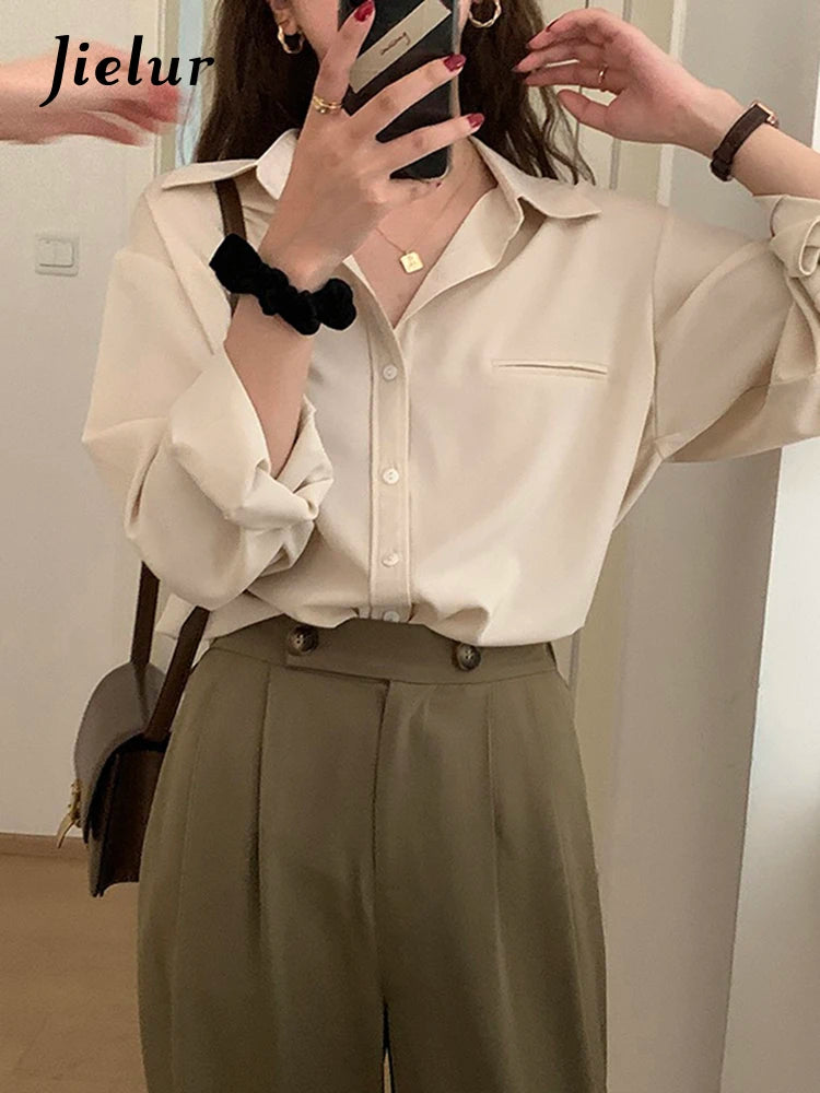 Korean Style Loose Chic Women Shirt Spring New Casual Solid Color Long Sleeve Single Breasted Shirts Elegant Female Shirt