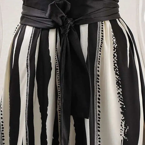 Load image into Gallery viewer, Women Beige Striped Printed Belted Elegant Midi Dress New V-Neck Sleeveless Fashion Tide Spring Summer 2025 CPG1504
