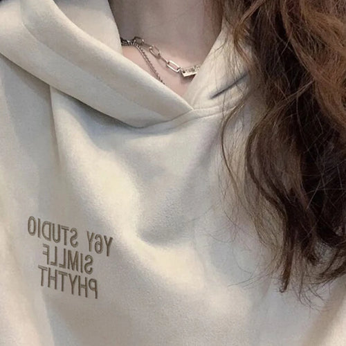 Load image into Gallery viewer, Apricot Ins Letter Printed Chic Hooded Loose Casual Female Hoodies Pure Color Fashion Office Ladies Autumn Women Hoodies
