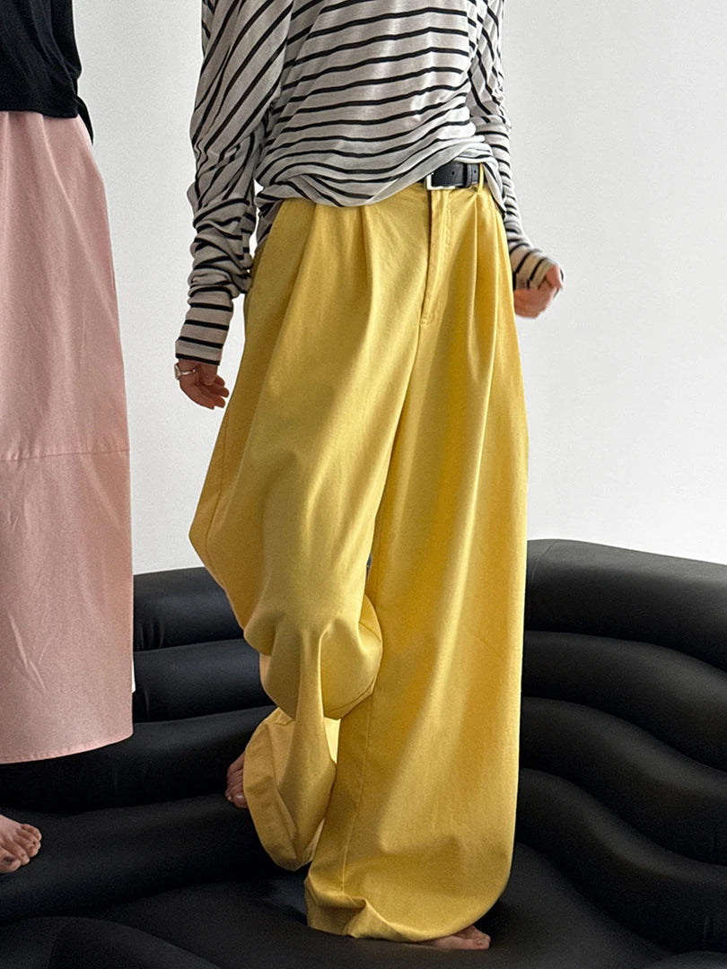 High Elastic Waist White Brief Pleated Long Wide Leg Pants New Trousers Women Fashion Tide Spring Autumn 2025 1DJ1517