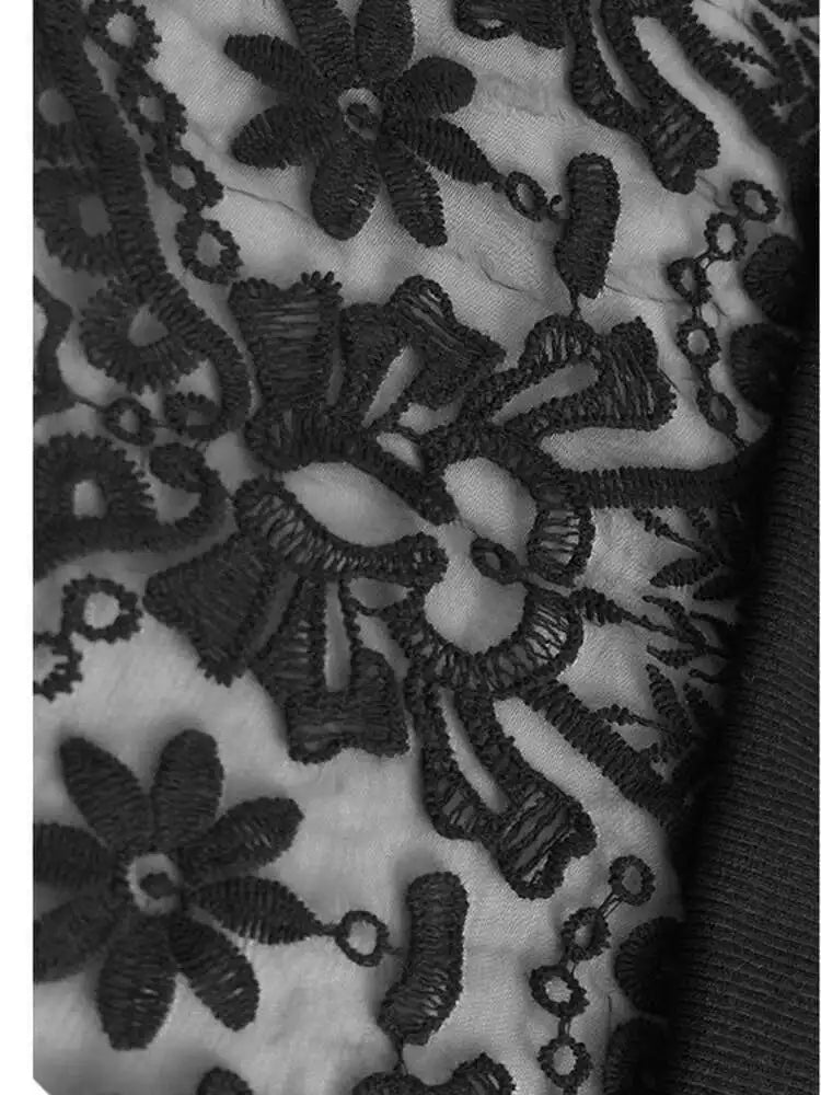 Black Lace Perspective Big Size Jacket New Stand Collar Long Sleeve Women Coat Fashion Tide Spring Autumn 2025 1DH7245