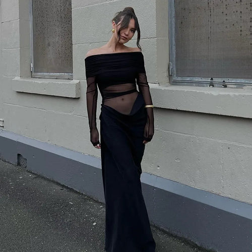 Load image into Gallery viewer, Off-shoulder Mesh See Through Sexy Maxi Dress For Women Elegant Strapless Long Sleeve Backless Bodycon Club Party Dress
