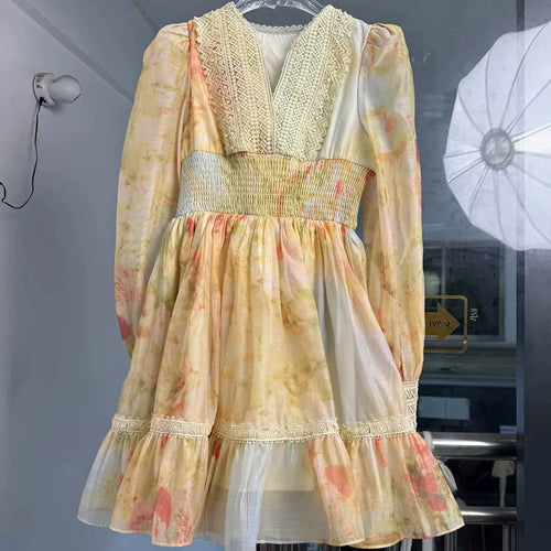 Load image into Gallery viewer, Hit Color Loose Dresses For Women V Neck Long Sleeve High Waist Temperament Mini Dress Female Fashion Style Clothes
