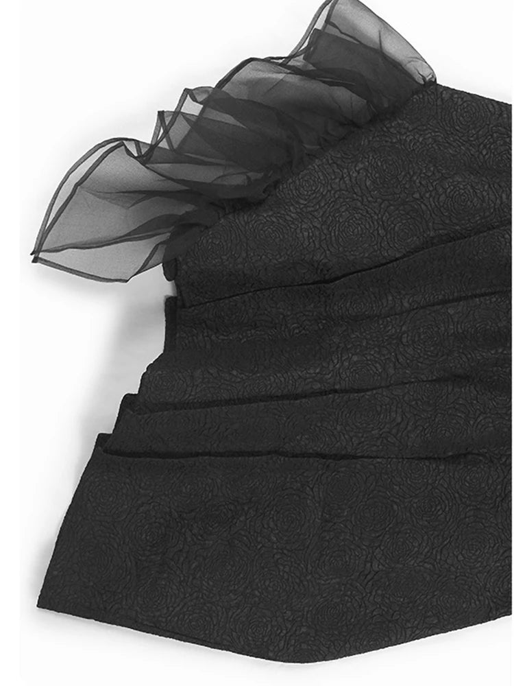 Women Black Three-dimensional Flower Big Size Midi Dress New Round Neck Half Sleeve Fashion Spring Autumn 2025  1DJ1104