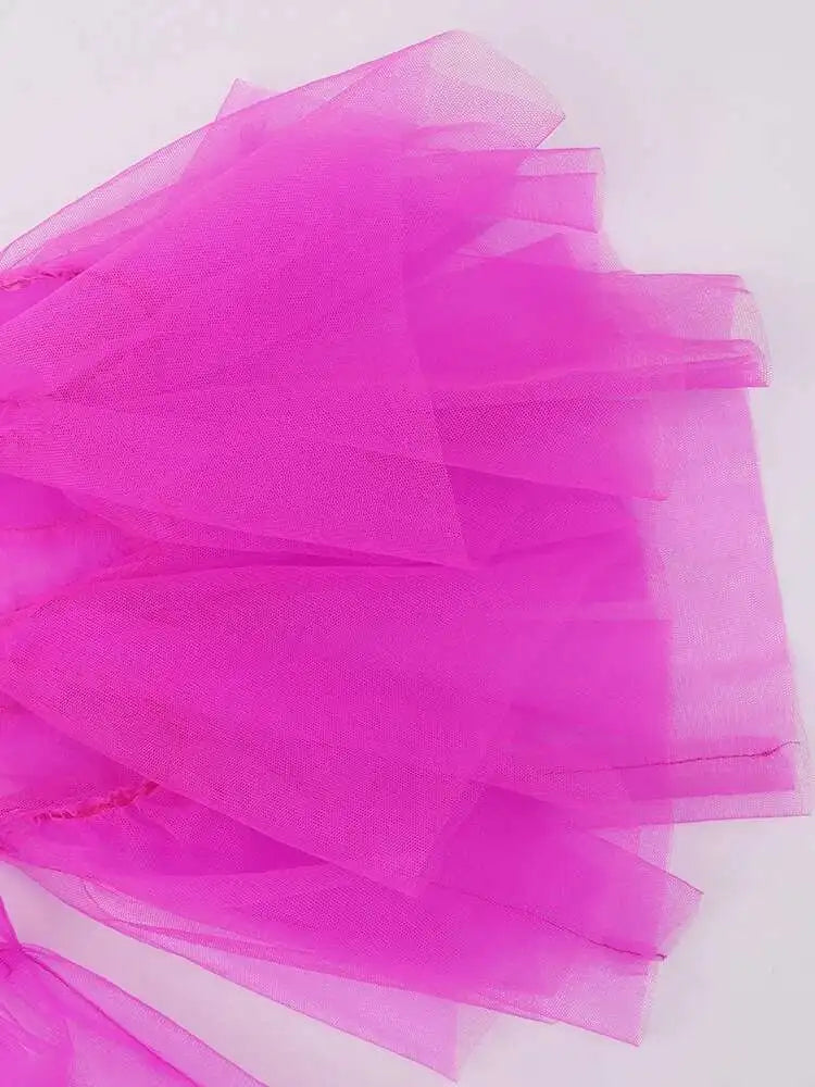 Women Purple Ruffles Mesh Perspective Big Size Long Dress New Round Neck Half Sleeve Fashion Spring Summer 2025 JR7711