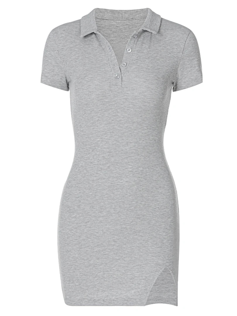 Short Sleeve Slit Sexy Mini Dress Summer Women Fashion Streetwear Outfits Cute Solid Y2K Party Clothing
